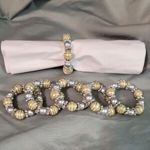 Gold and Silver Beaded Napkin Ring Set of 6